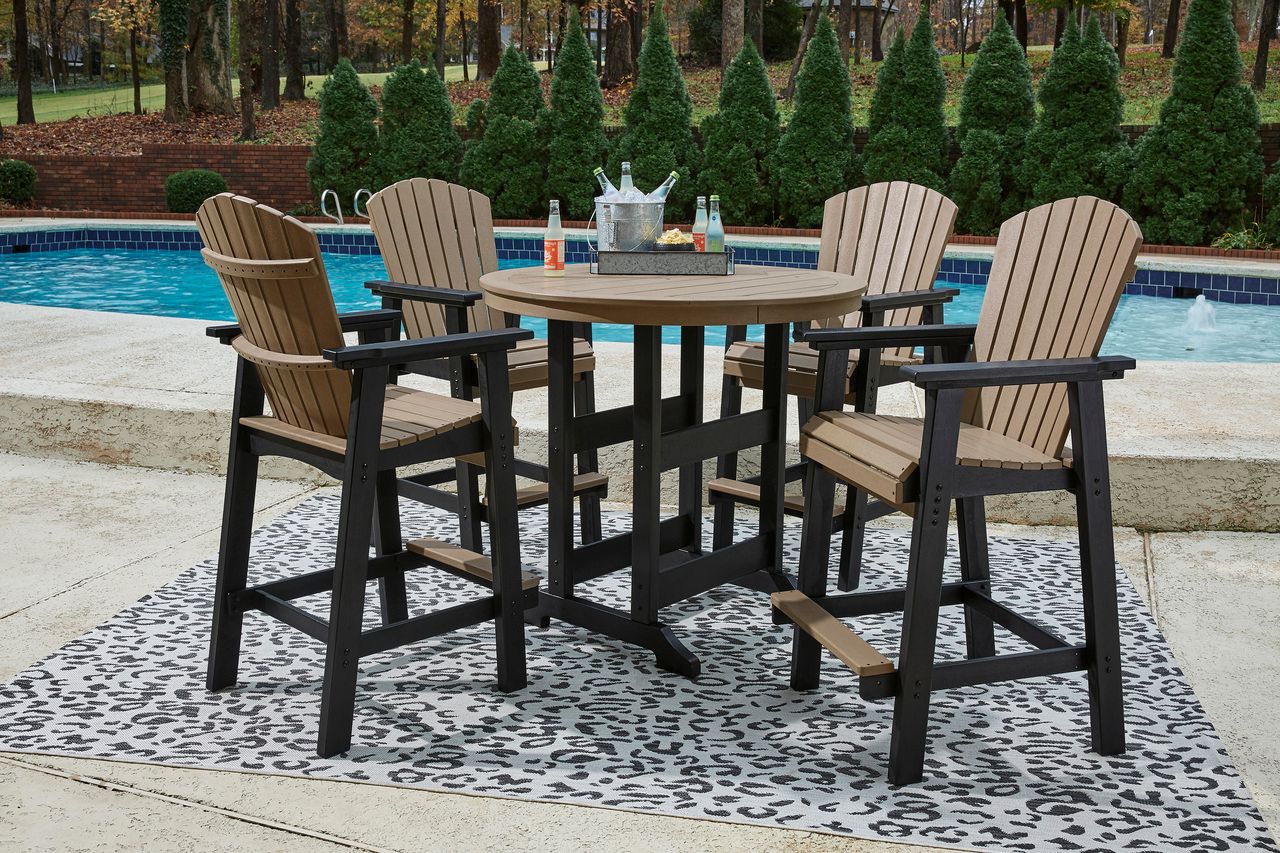 Fairen Trail Black/Driftwood Round Bar Table w/UMB OPT P211613