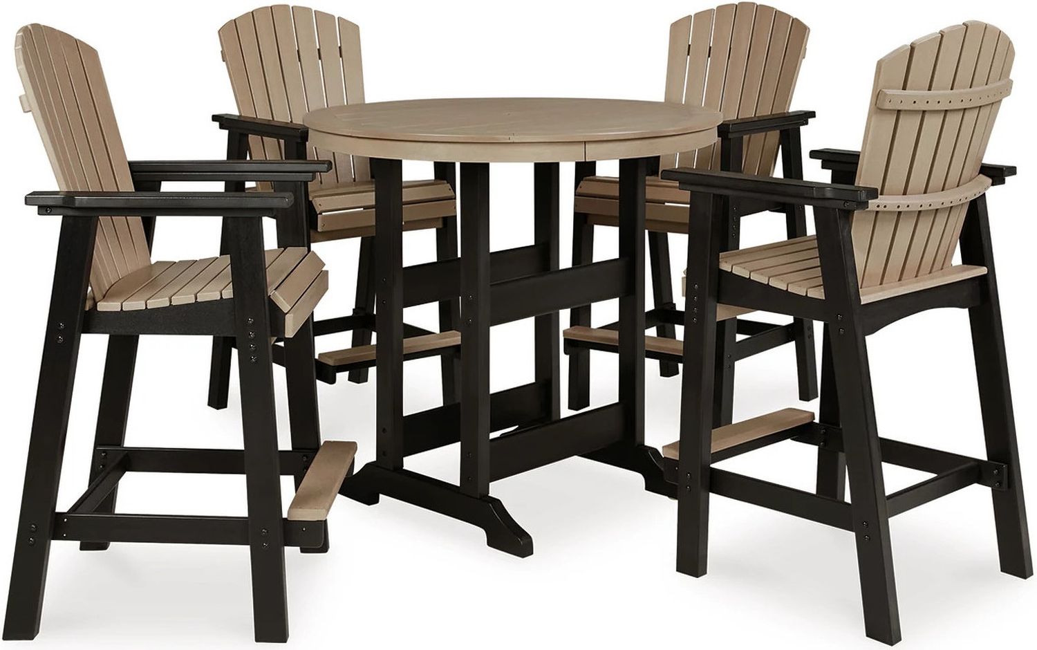 Fairen Trail Black and Driftwood Outdoor Round Bar Table Set P211P1
