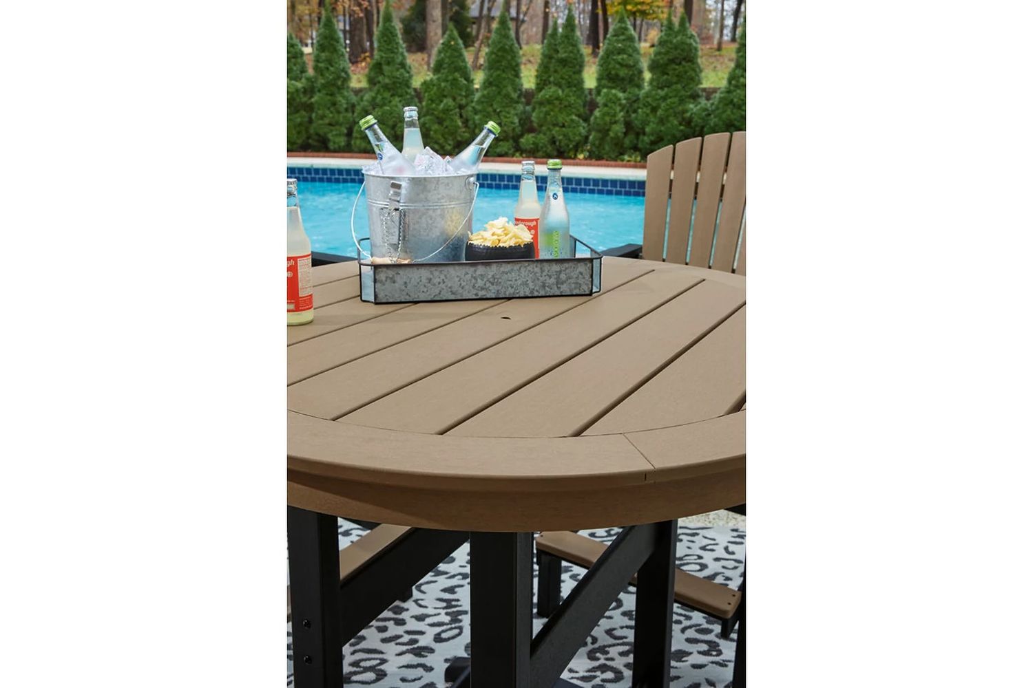 Fairen Trail Black and Driftwood Outdoor Round Bar Table Set P211P1