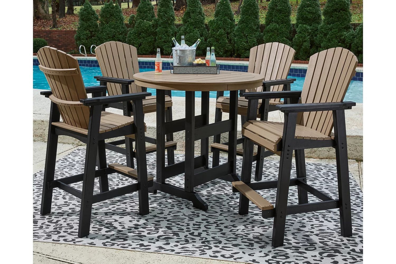 Fairen Trail Black and Driftwood Outdoor Round Bar Table Set P211P1