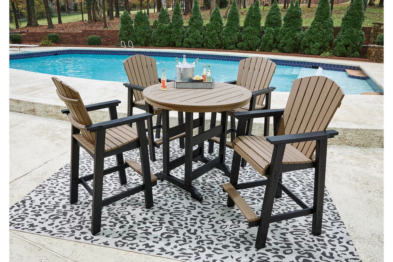 Fairen Trail Black and Driftwood Outdoor Round Bar Table Set P211P1