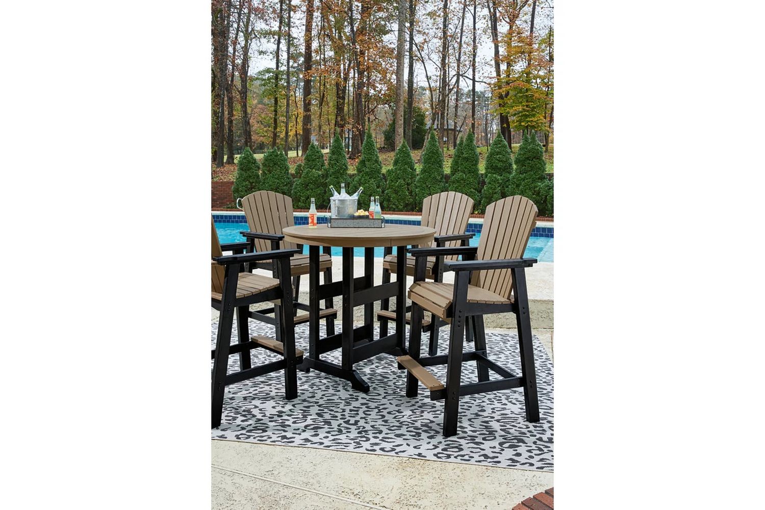 Fairen Trail Black and Driftwood Outdoor Round Bar Table Set P211P1