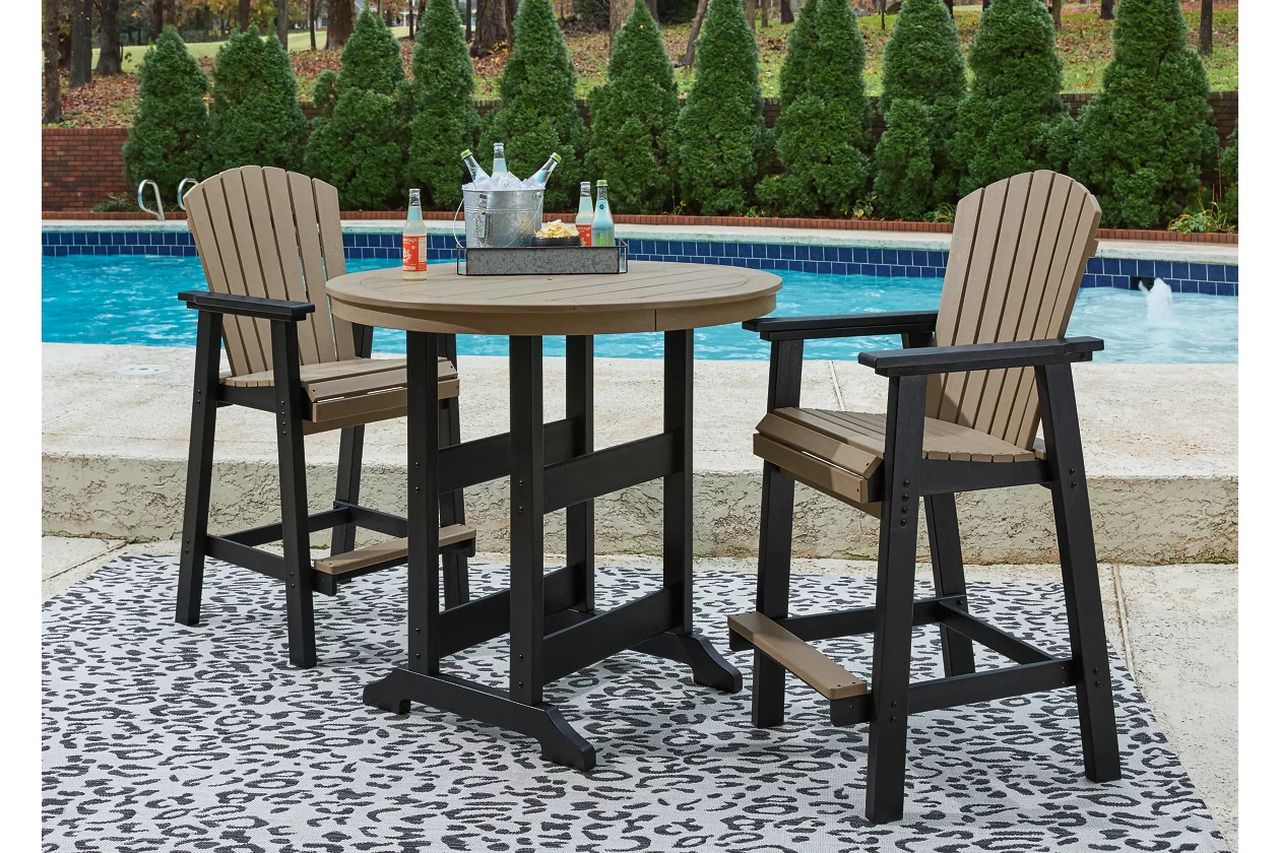Fairen Trail Black and Driftwood Outdoor Round Bar Table Set P211P1