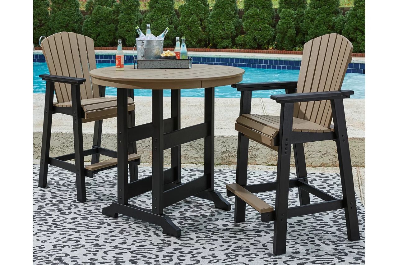 Fairen Trail Black and Driftwood Outdoor Round Bar Table Set P211P1