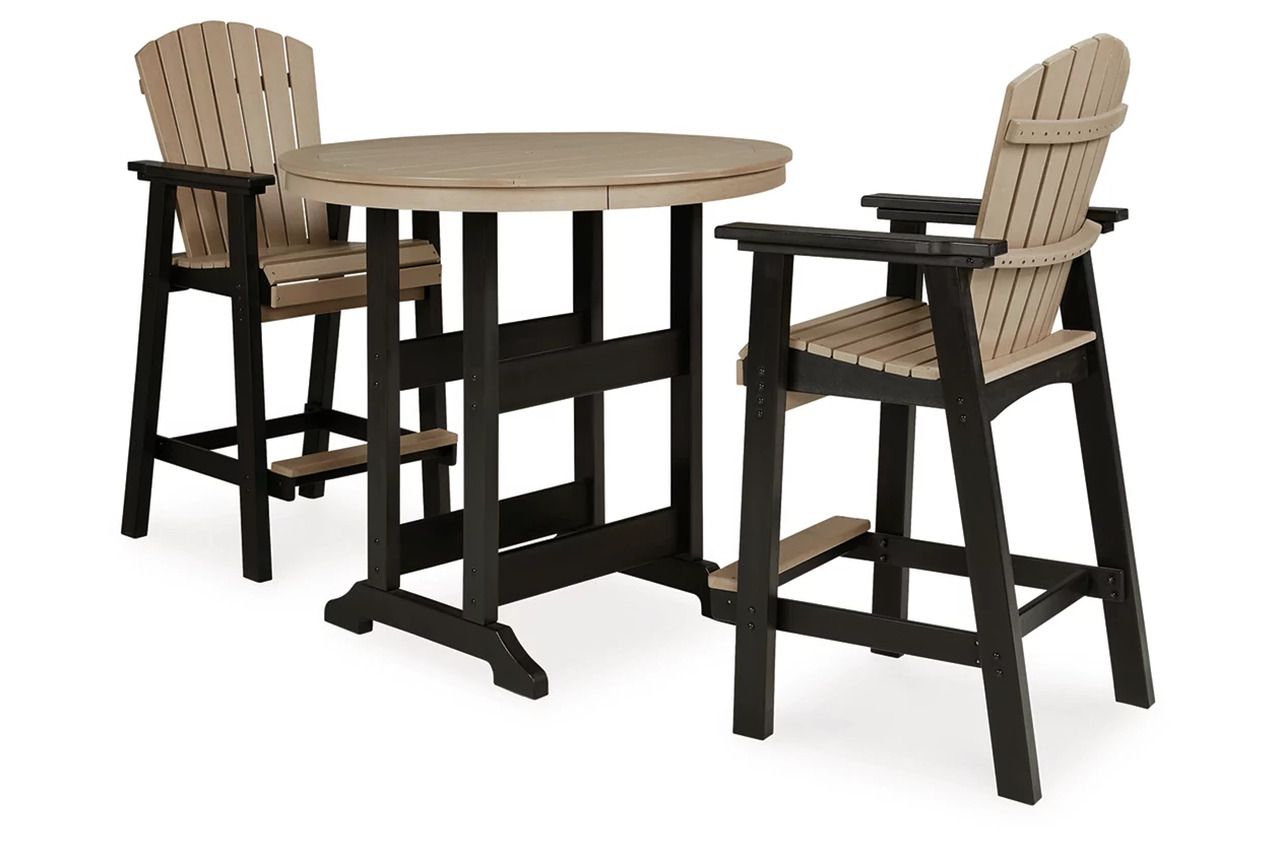 Fairen Trail Black and Driftwood Outdoor Round Bar Table Set P211P1