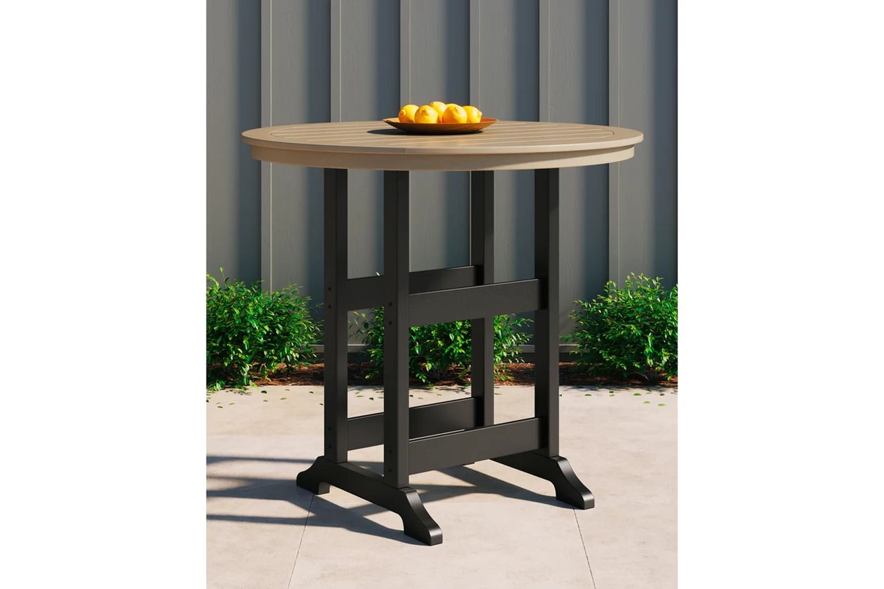 Fairen Trail Black and Driftwood Outdoor Round Bar Table Set P211P1