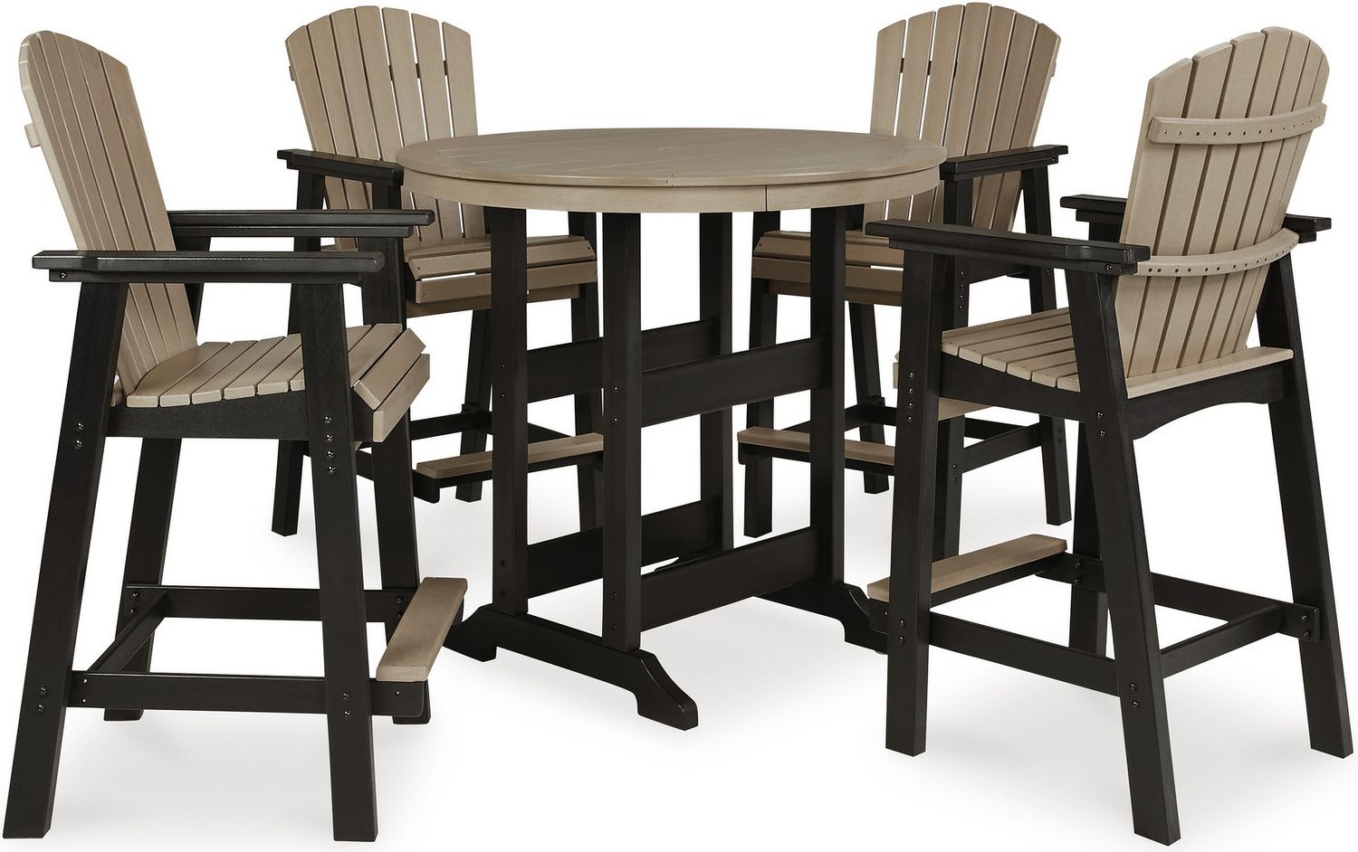 Fairen Trail Black and Driftwood Outdoor Round Bar Table Set P211P1