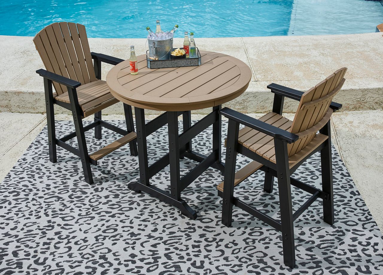 Fairen Trail Black and Driftwood Outdoor Round Bar Table Set P211P1
