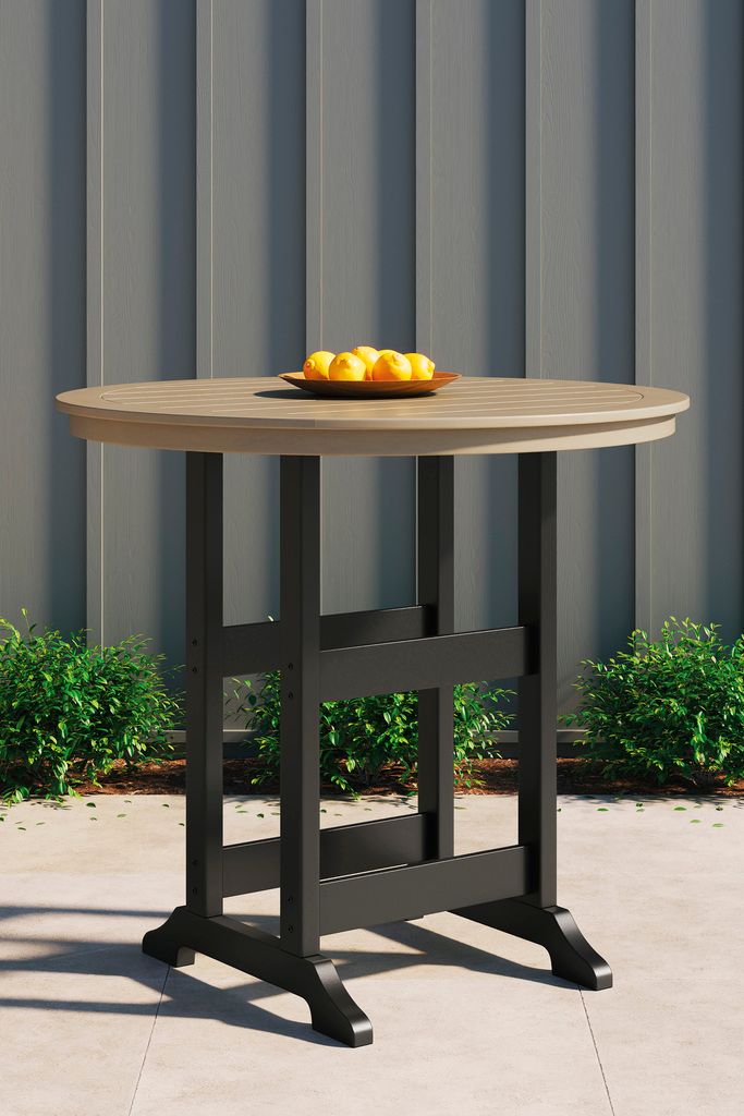 Fairen Trail Black and Driftwood Outdoor Round Bar Table Set P211P1