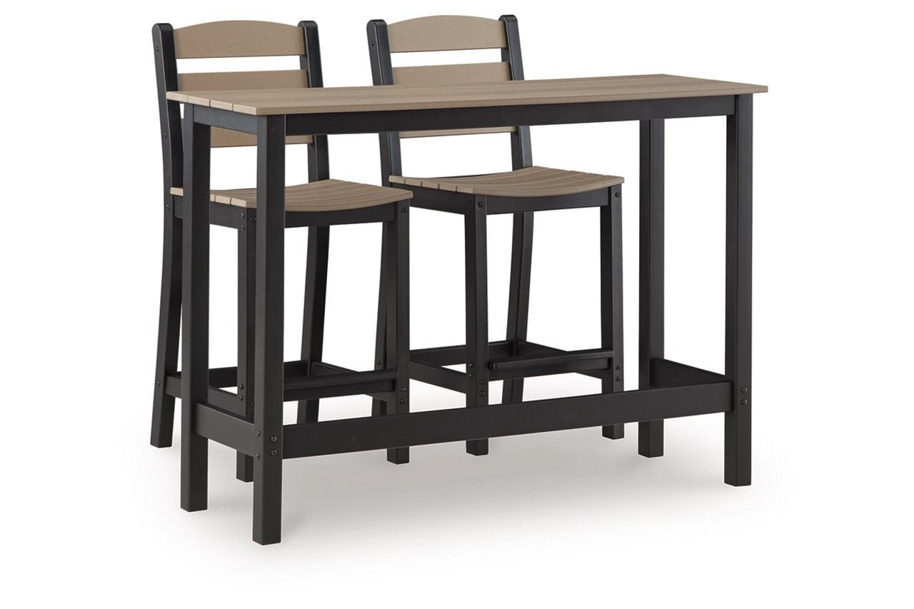 Moondance Outdoor Counter Table and 2 Barstools In Black and Beige P221113