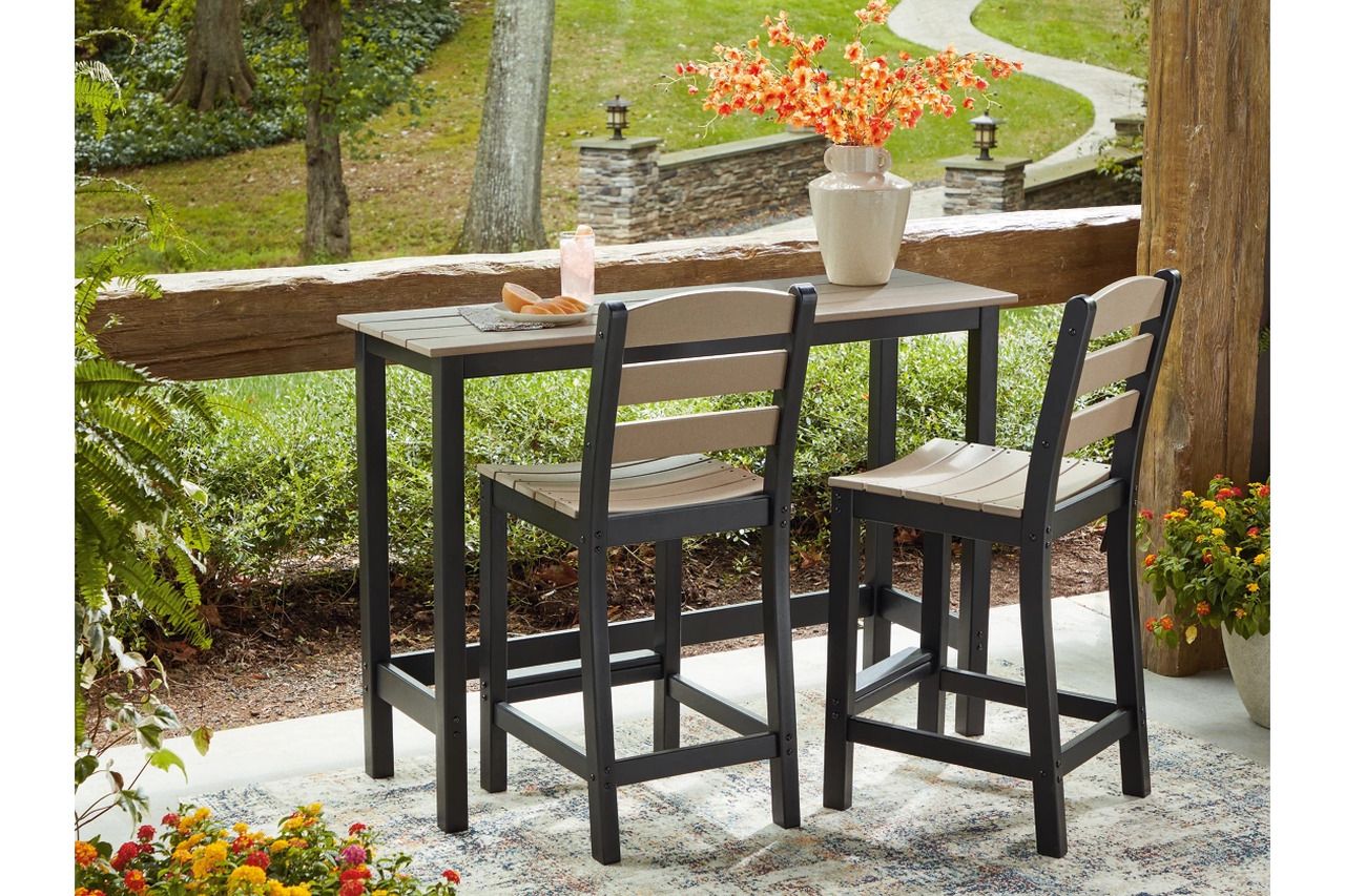 Moondance Outdoor Counter Table and 2 Barstools In Black and Beige P221113