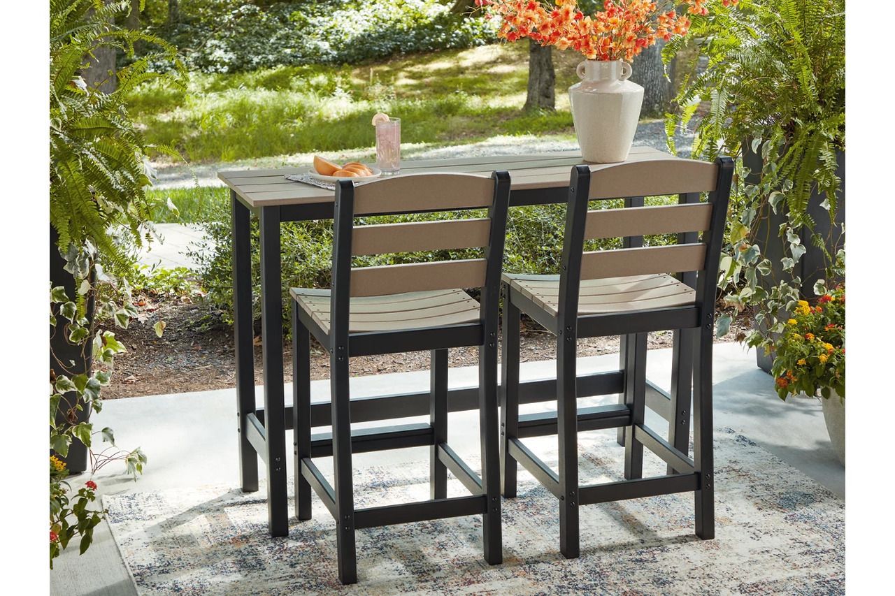 Moondance Outdoor Counter Table and 2 Barstools In Black and Beige P221113