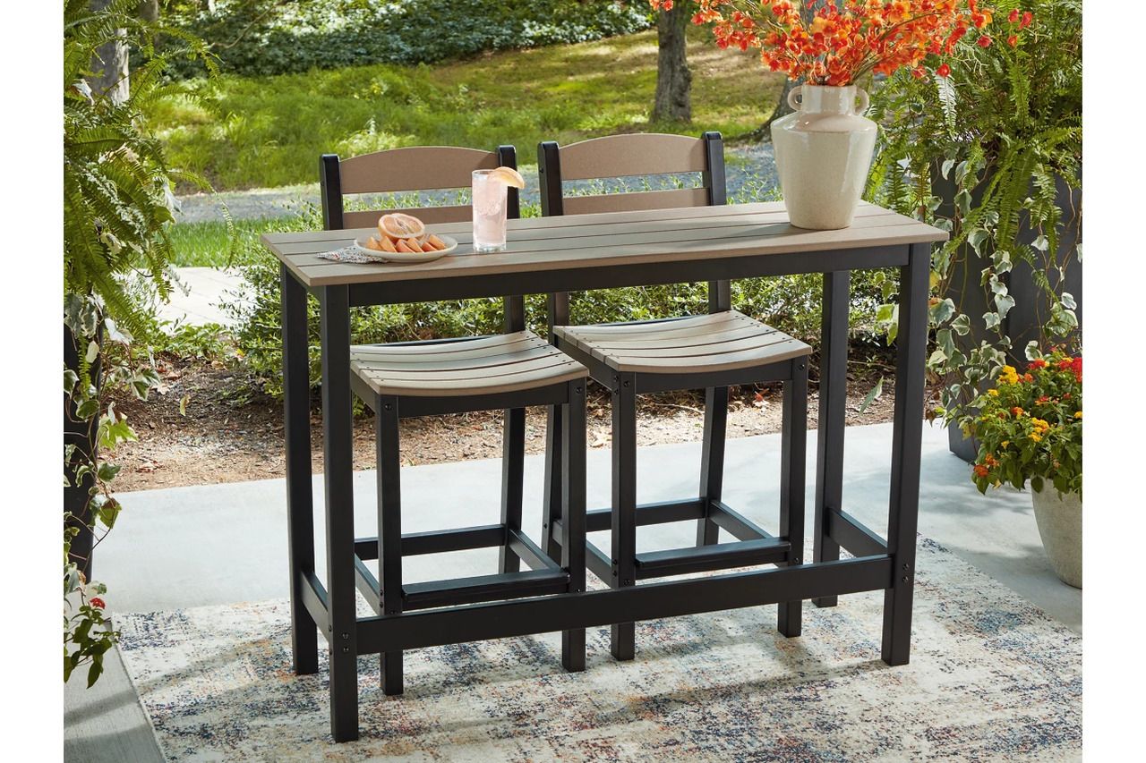 Moondance Outdoor Counter Table and 2 Barstools In Black and Beige P221113