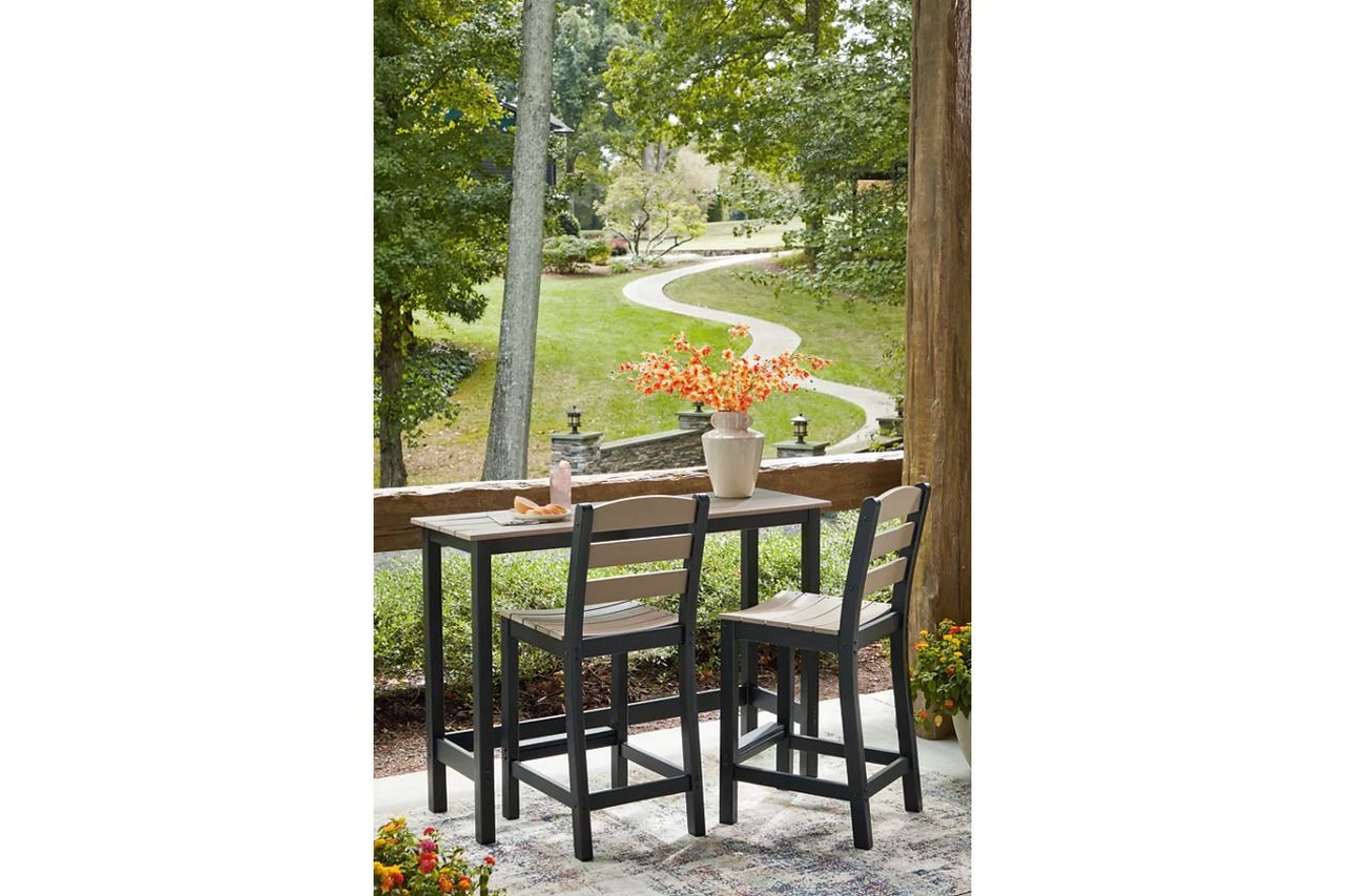 Moondance Outdoor Counter Table and 2 Barstools In Black and Beige P221113