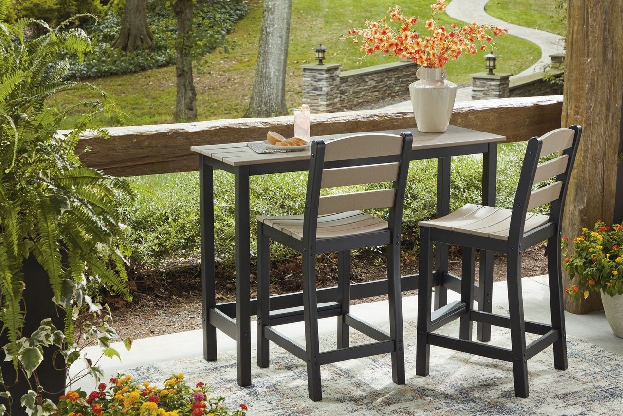 Moondance Outdoor Counter Table and 2 Barstools In Black and Beige P221113