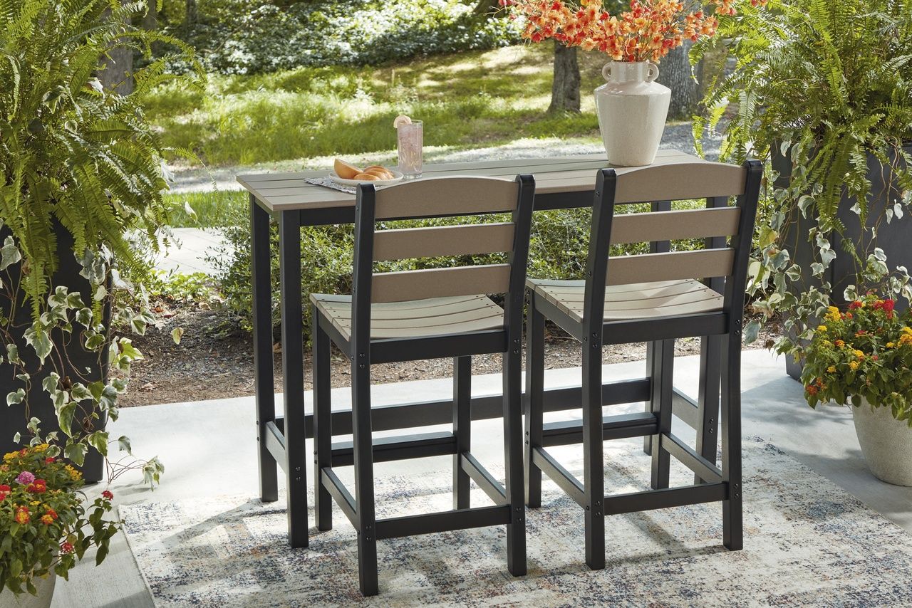 Moondance Outdoor Counter Table and 2 Barstools In Black and Beige P221113