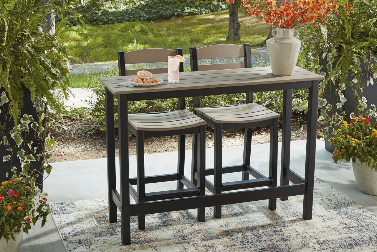 Moondance Outdoor Counter Table and 2 Barstools In Black and Beige P221113