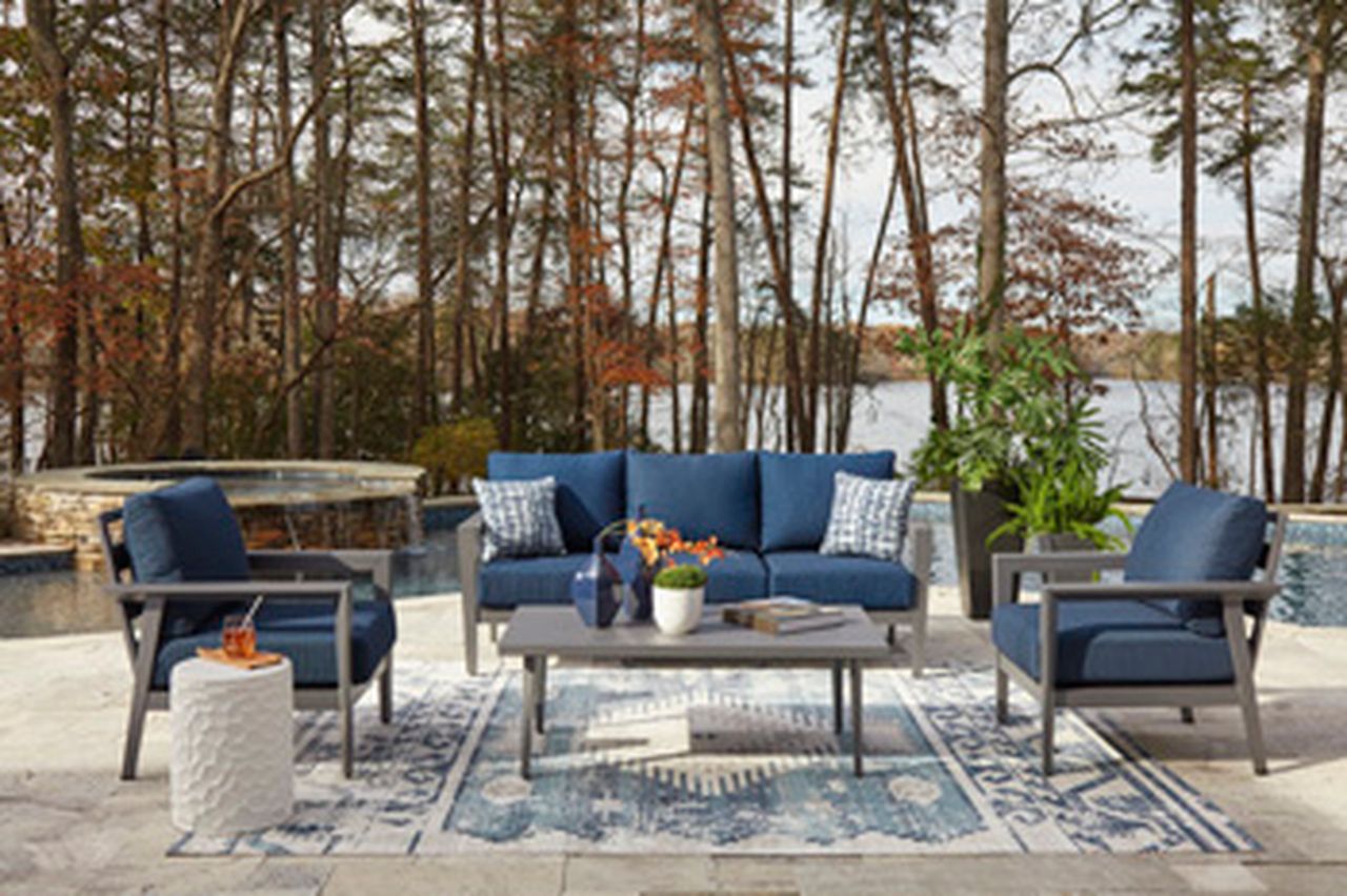 Gali Outdoor Sofa/Chairs/Table Set of 4 In Gray and Blue P275081