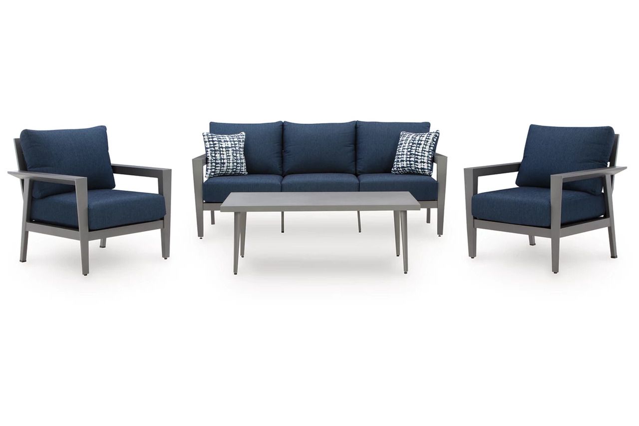 Gali Outdoor Sofa/Chairs/Table Set of 4 In Gray and Blue P275081
