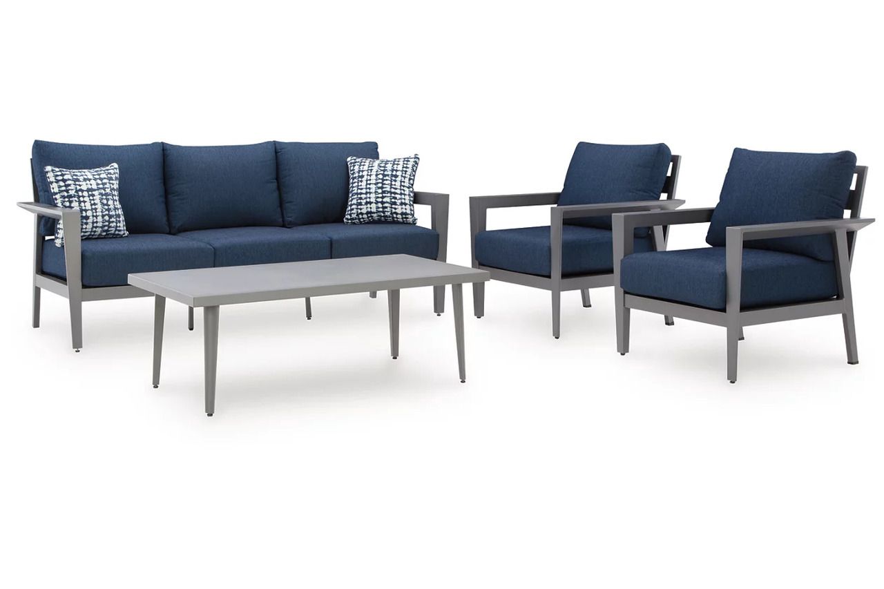 Gali Outdoor Sofa/Chairs/Table Set of 4 In Gray and Blue P275081