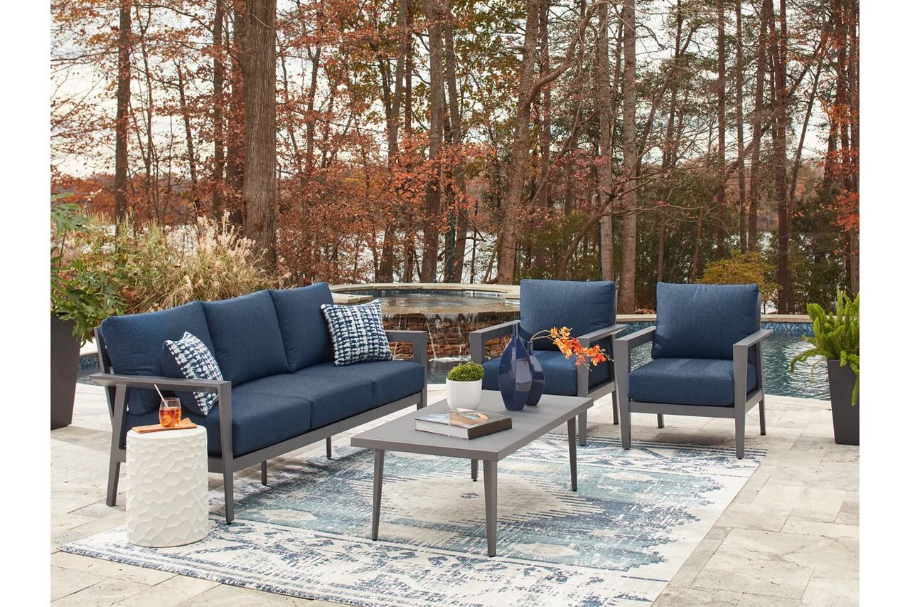 Gali Outdoor Sofa/Chairs/Table Set of 4 In Gray and Blue P275081