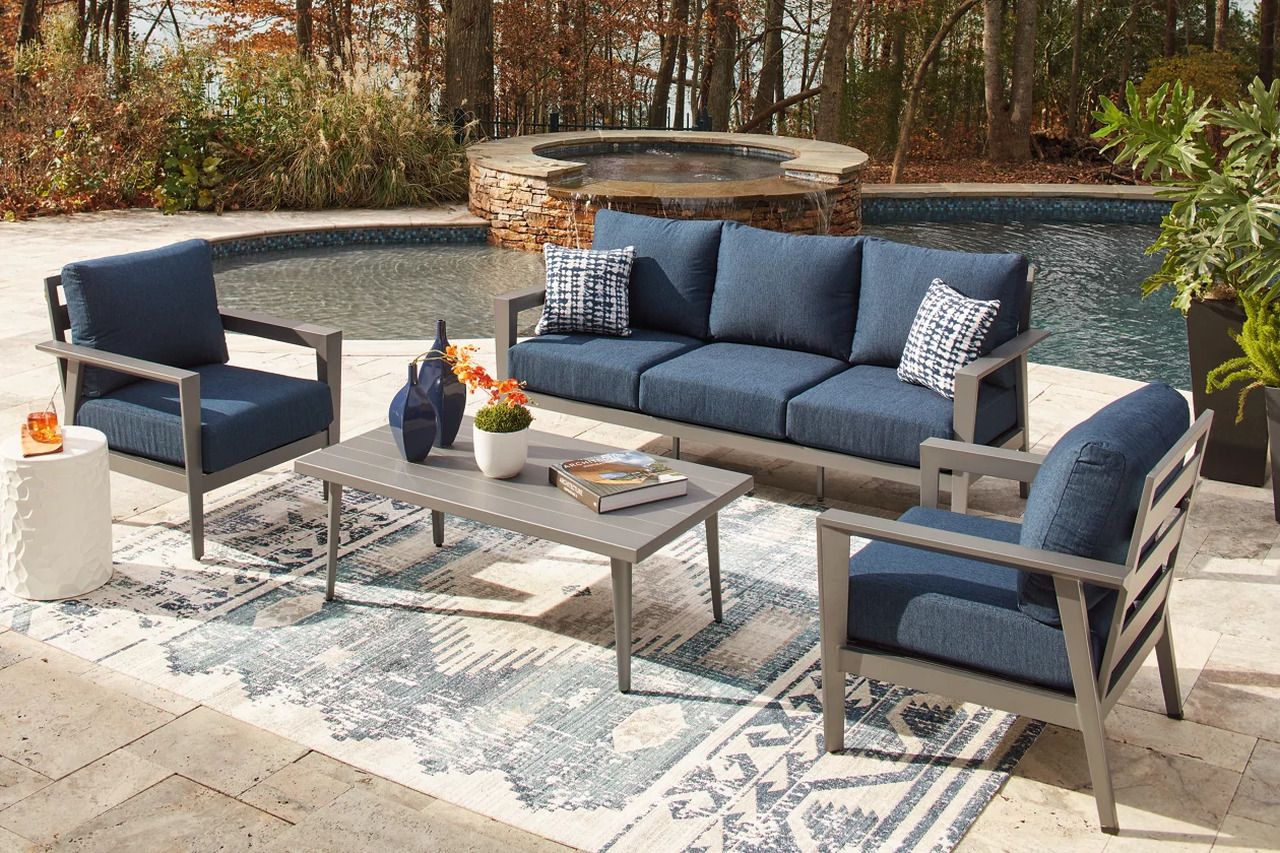 Gali Outdoor Sofa/Chairs/Table Set of 4 In Gray and Blue P275081