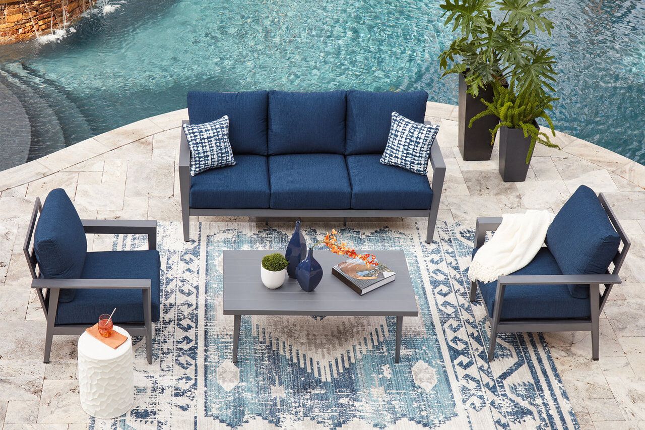 Gali Outdoor Sofa/Chairs/Table Set of 4 In Gray and Blue P275081