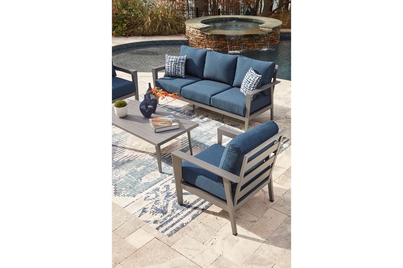 Gali Outdoor Sofa/Chairs/Table Set of 4 In Gray and Blue P275081