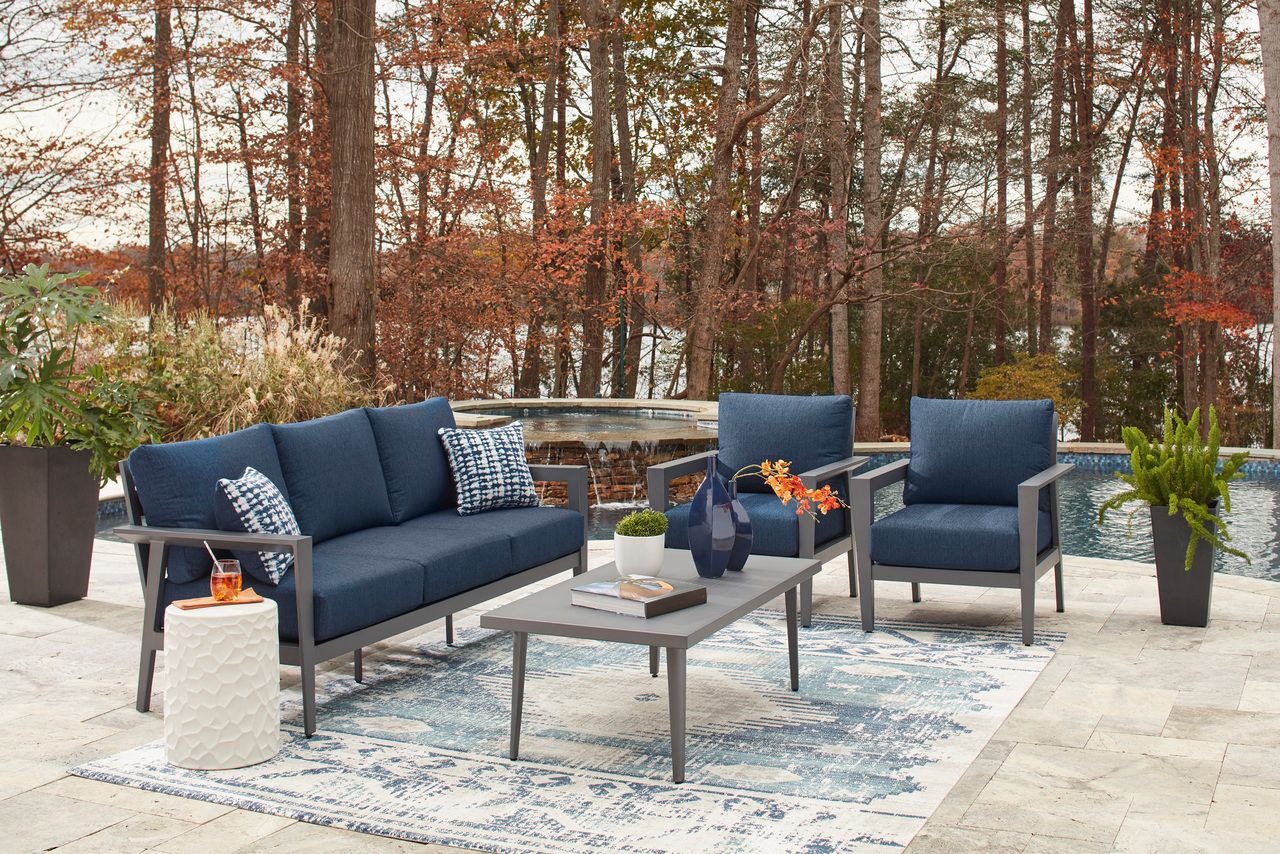 Gali Outdoor Sofa/Chairs/Table Set of 4 In Gray and Blue P275081
