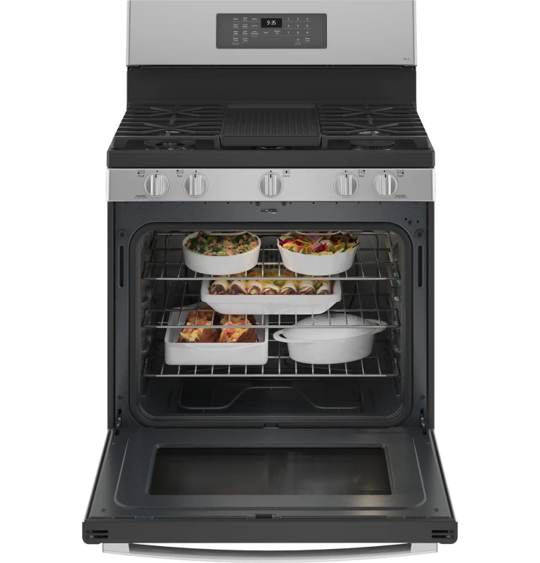 30" Free-Standing Self Clean Dual-Fuel Fingerprint Resistant Range with Storage Drawer P2B935YPFS