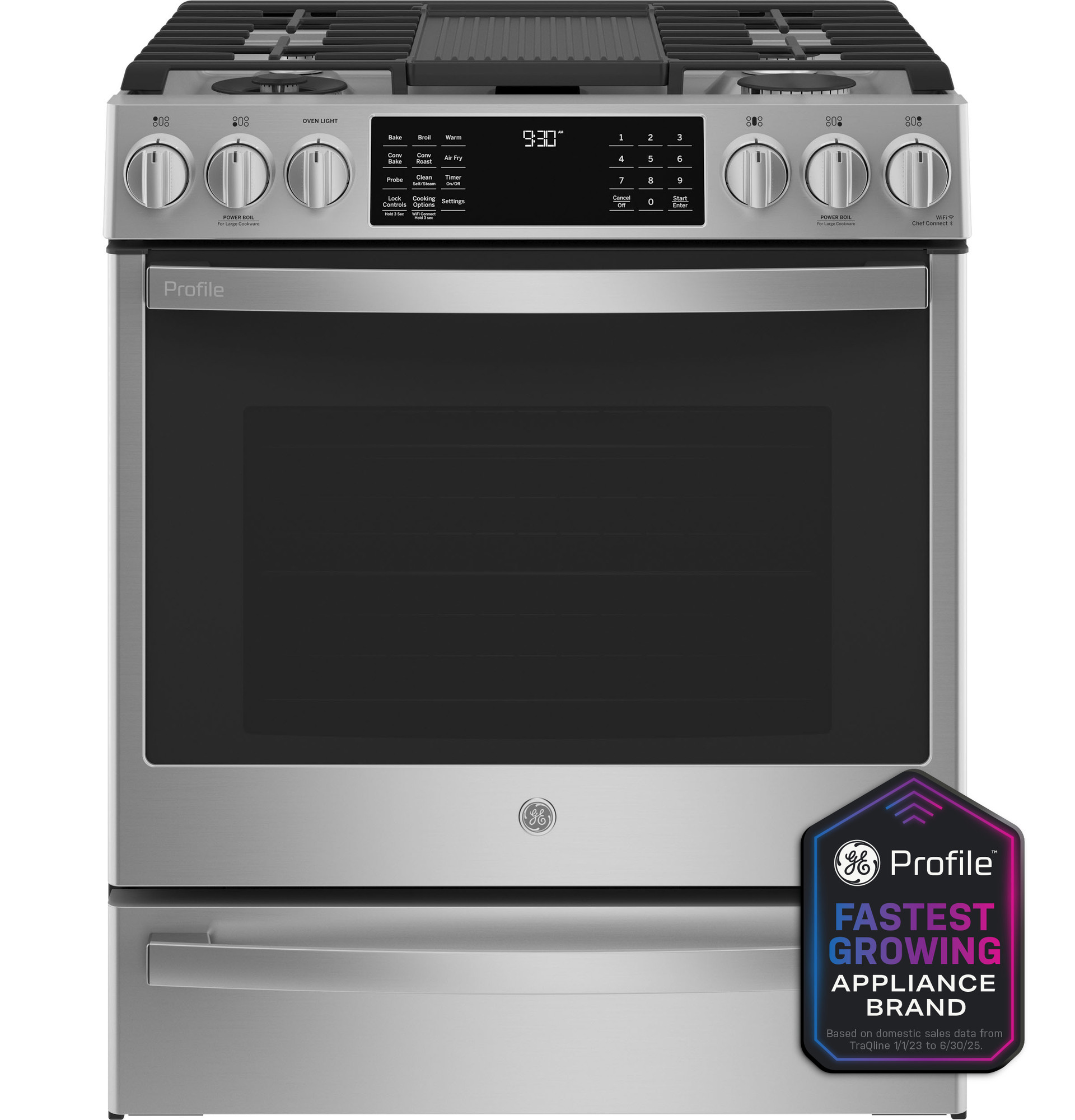GE Profile™ 30" Smart Dual Fuel Slide-In Front-Control Fingerprint Resistant Range P2S930YPFS