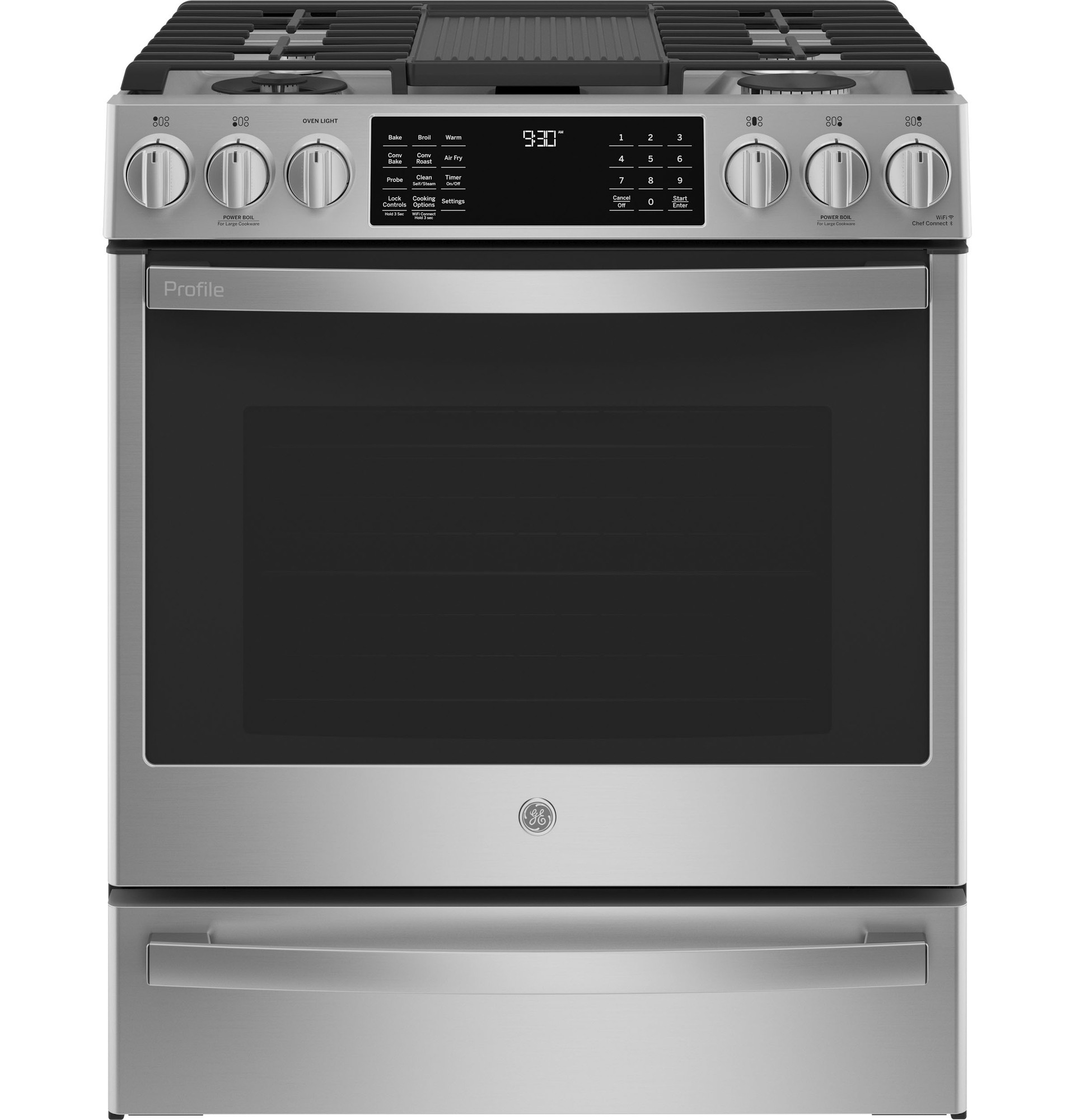 GE Profile™ 30" Smart Dual Fuel Slide-In Front-Control Fingerprint Resistant Range P2S930YPFS