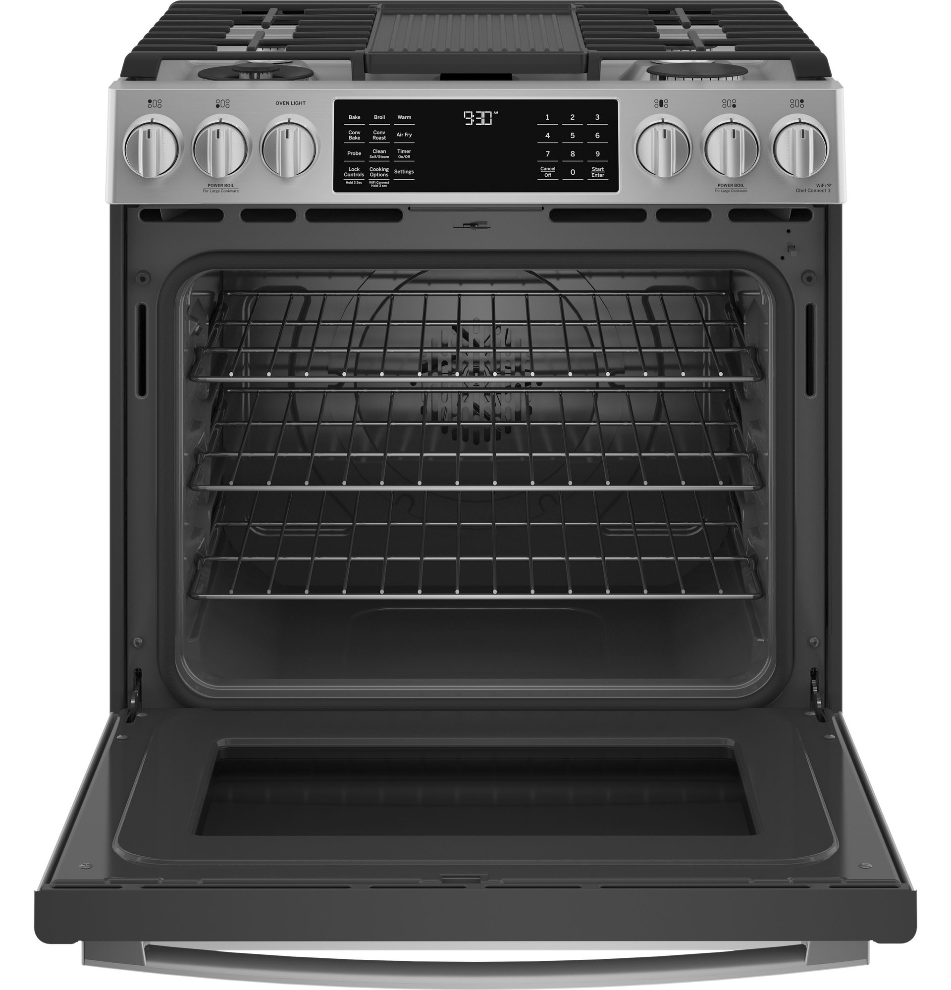 GE Profile™ 30" Smart Dual Fuel Slide-In Front-Control Fingerprint Resistant Range P2S930YPFS