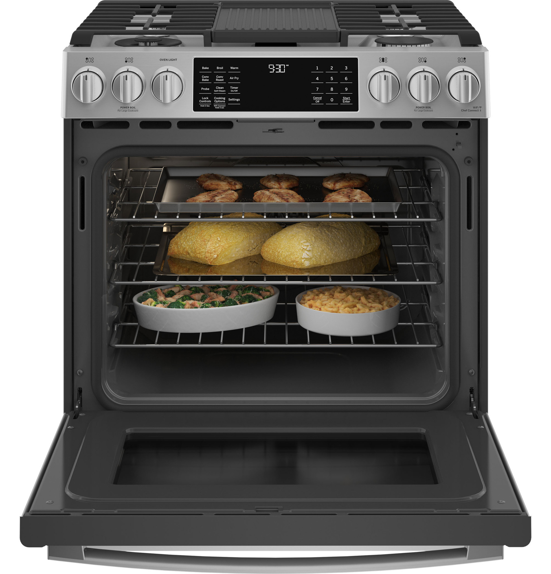 GE Profile™ 30" Smart Dual Fuel Slide-In Front-Control Fingerprint Resistant Range P2S930YPFS