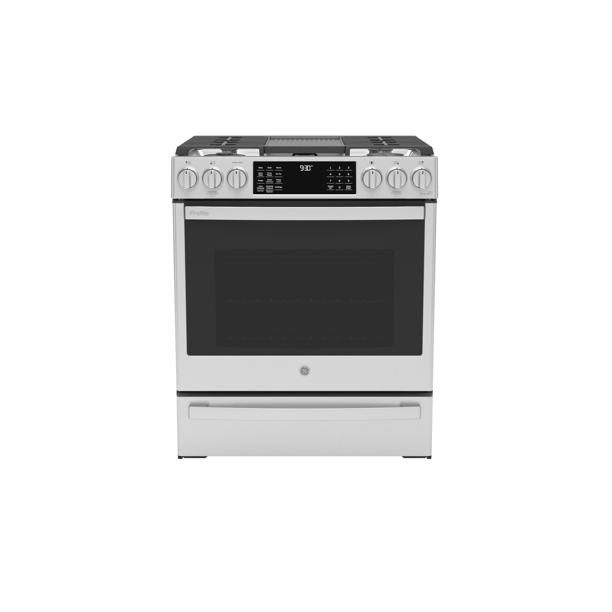 GE Profile™ 30" Smart Dual Fuel Slide-In Front-Control Fingerprint Resistant Range P2S930YPFS