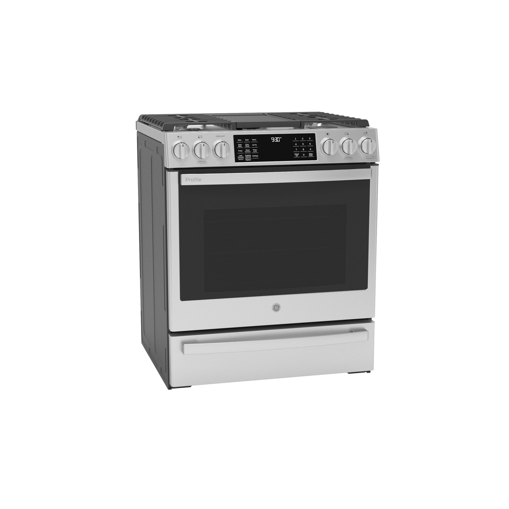 GE Profile™ 30" Smart Dual Fuel Slide-In Front-Control Fingerprint Resistant Range P2S930YPFS