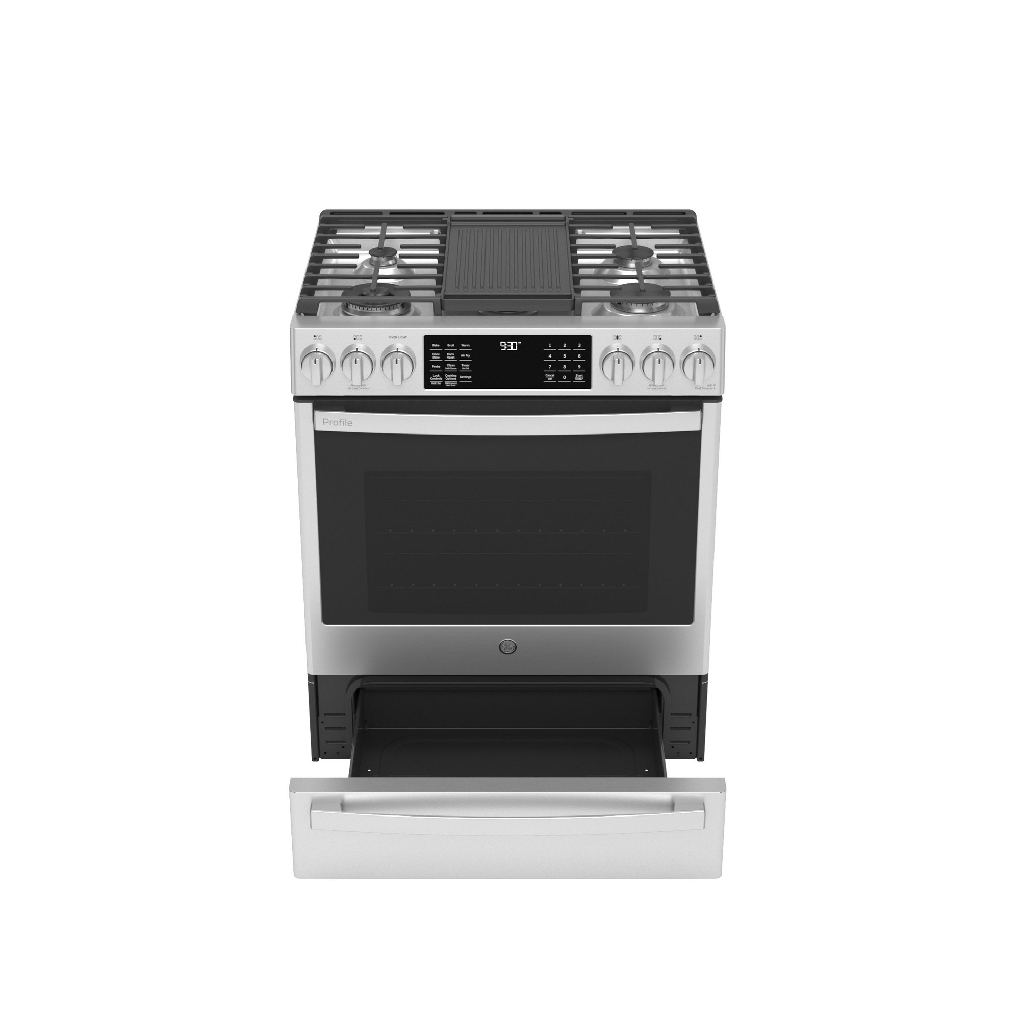 GE Profile™ 30" Smart Dual Fuel Slide-In Front-Control Fingerprint Resistant Range P2S930YPFS