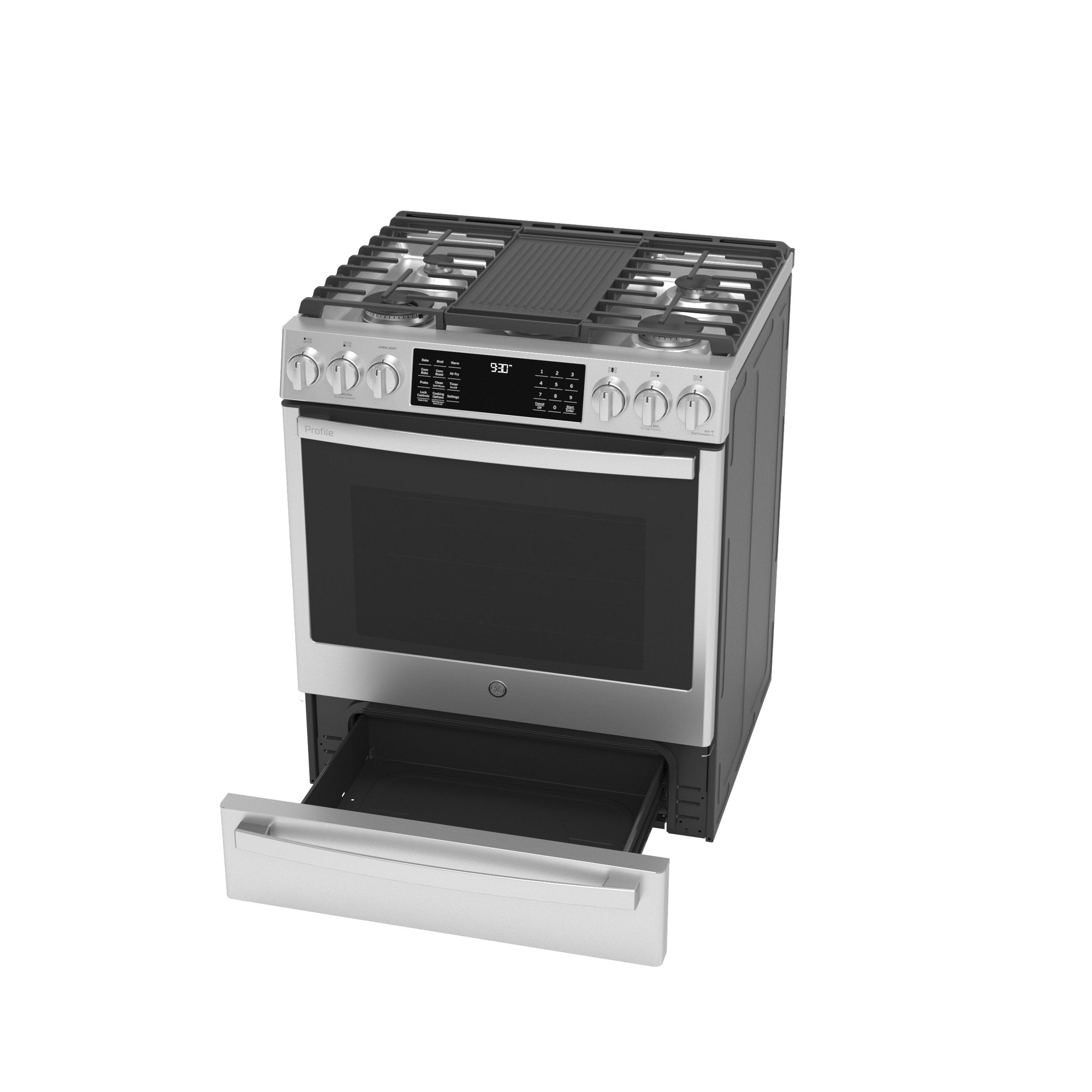 GE Profile™ 30" Smart Dual Fuel Slide-In Front-Control Fingerprint Resistant Range P2S930YPFS