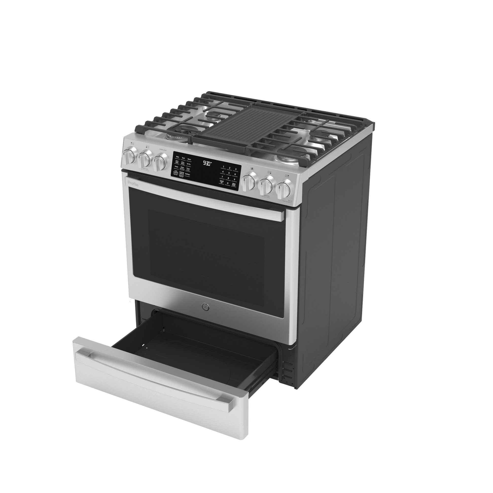 GE Profile™ 30" Smart Dual Fuel Slide-In Front-Control Fingerprint Resistant Range P2S930YPFS