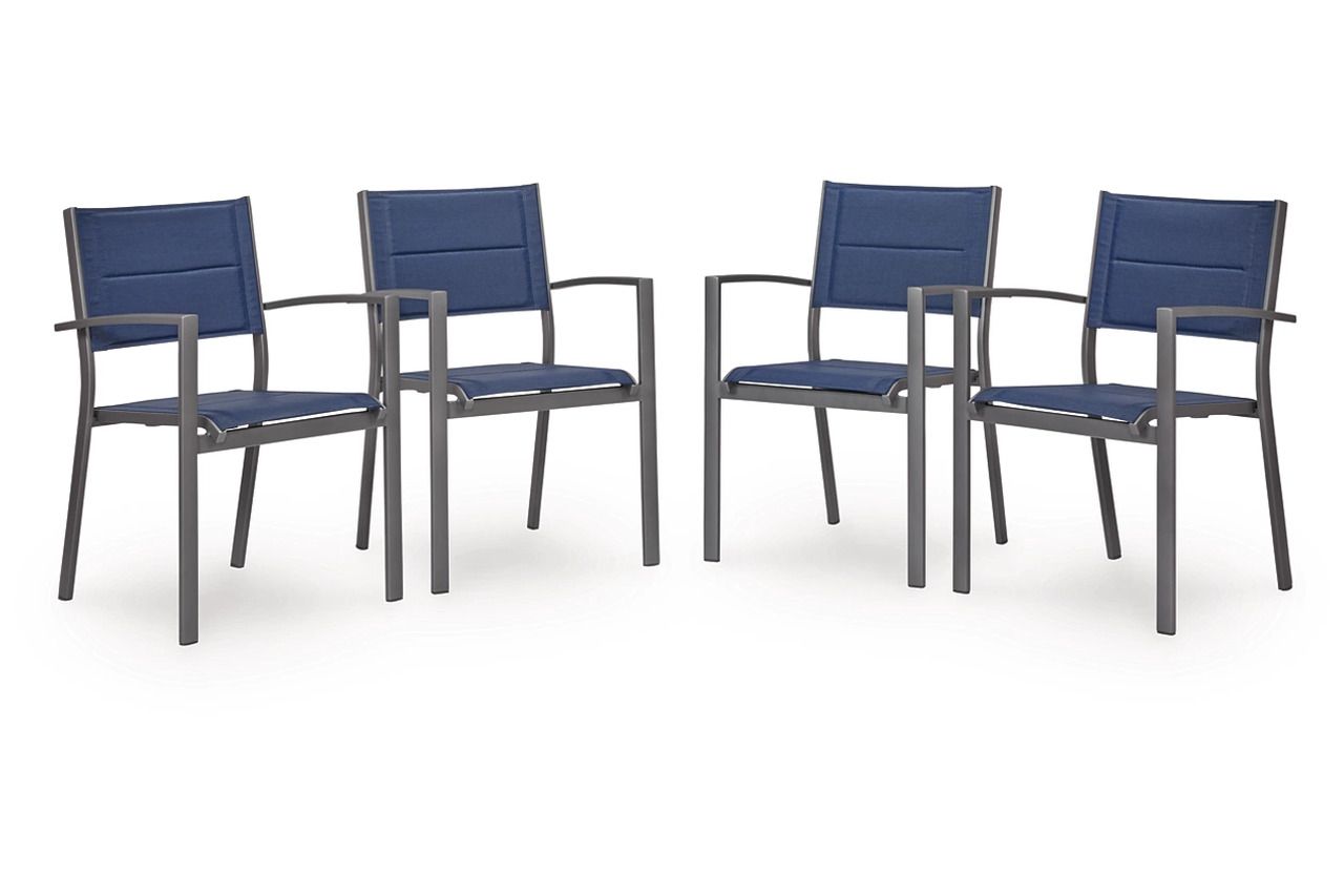 Point Bonita Outdoor Sling Arm Chair Set of 4 In Gray and Blue P326601A