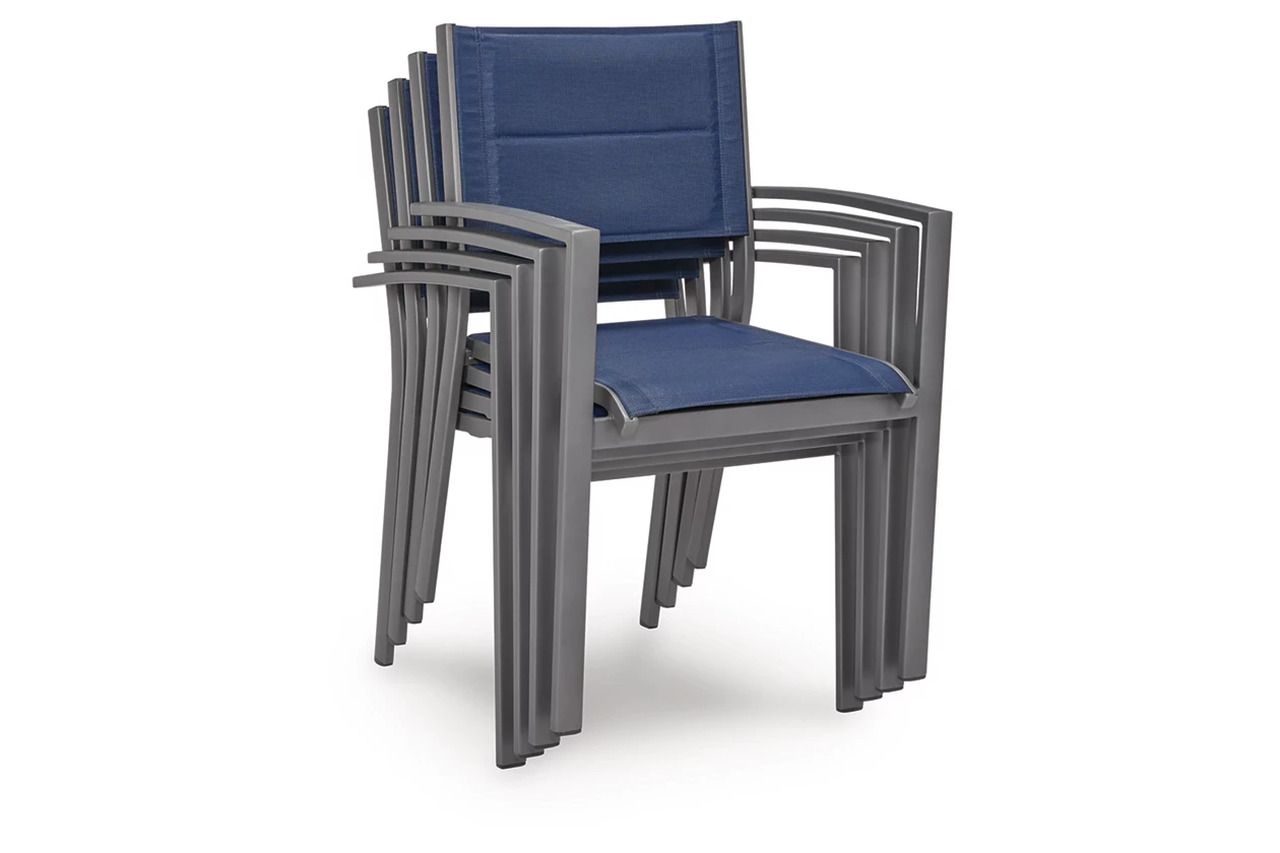 Point Bonita Outdoor Sling Arm Chair Set of 4 In Gray and Blue P326601A