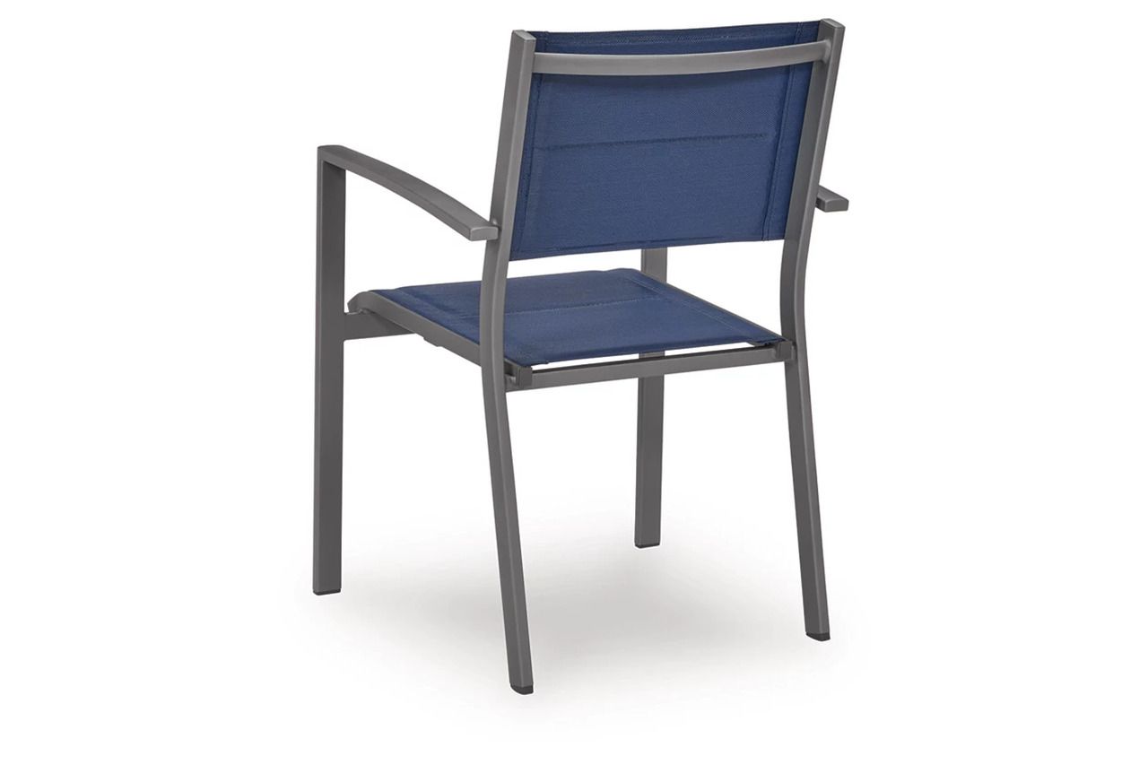 Point Bonita Outdoor Sling Arm Chair Set of 4 In Gray and Blue P326601A