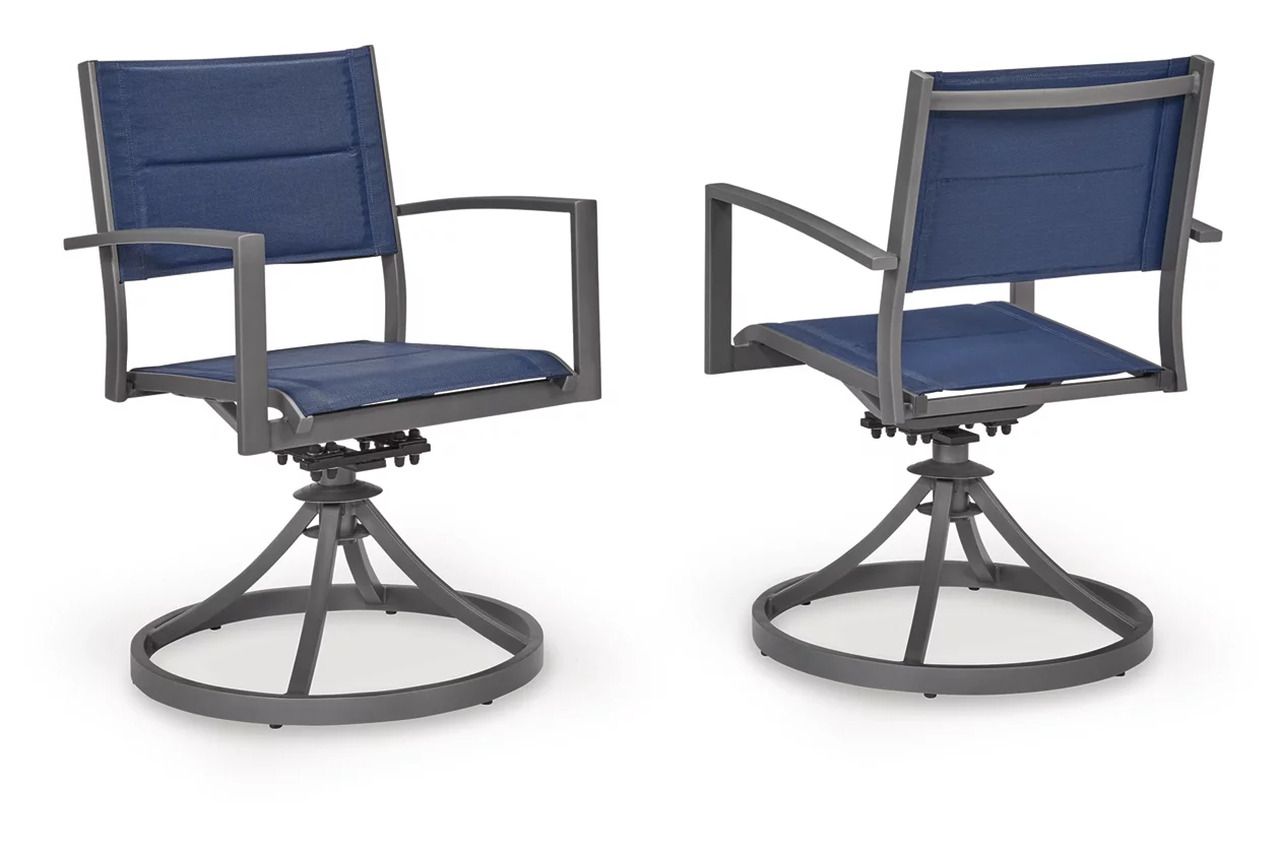 Point Bonita Outdoor Sling Swivel Chair Set of 2 In Gray and Blue P326602A