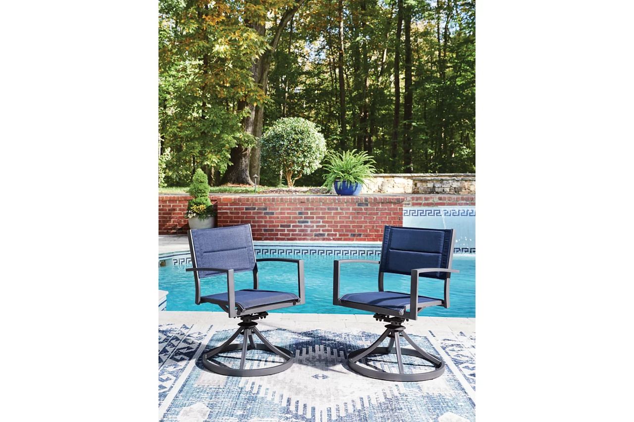 Point Bonita Outdoor Sling Swivel Chair Set of 2 In Gray and Blue P326602A