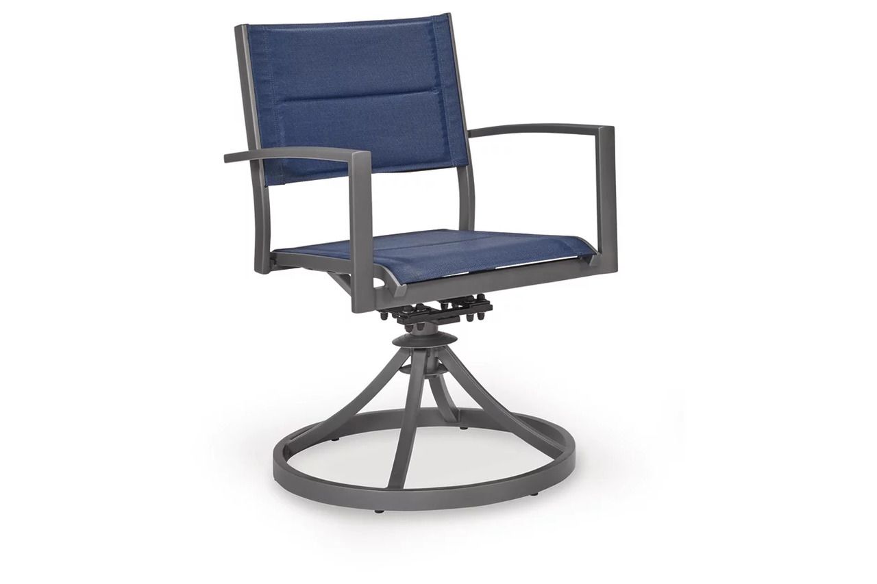 Point Bonita Outdoor Sling Swivel Chair Set of 2 In Gray and Blue P326602A