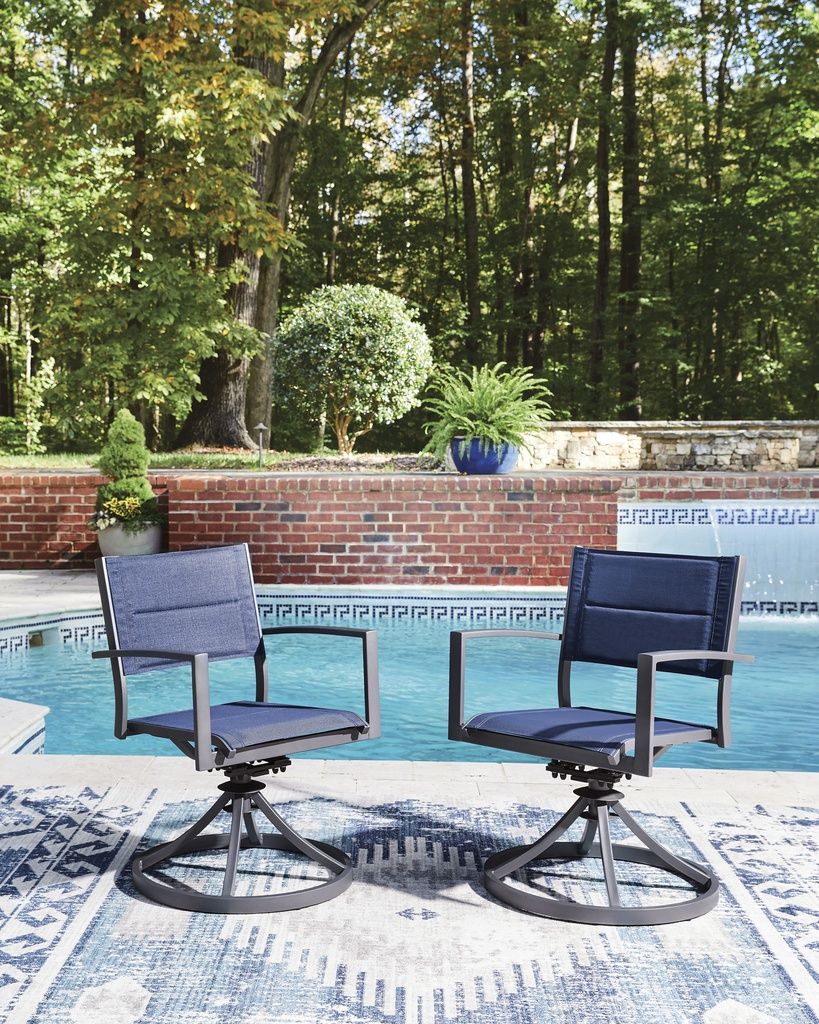 Point Bonita Outdoor Sling Swivel Chair Set of 2 In Gray and Blue P326602A