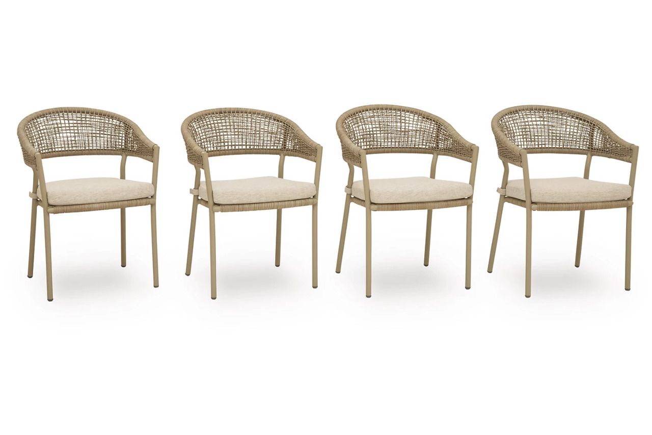 Ocean Park Outdoor Arm Chair with Cushion Set of 4 In Beige P373601A