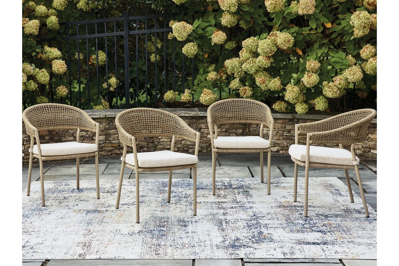 Ocean Park Outdoor Arm Chair with Cushion Set of 4 In Beige P373601A