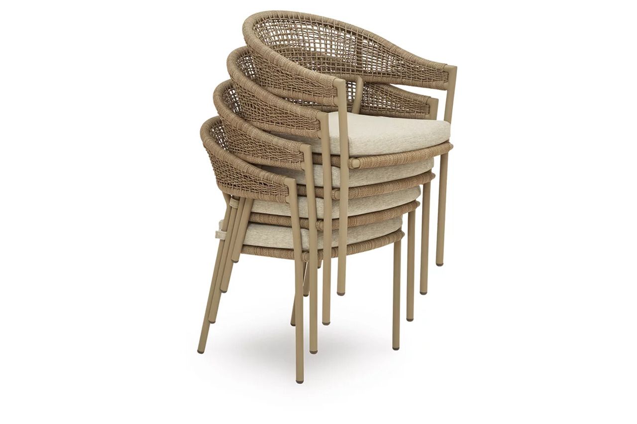 Ocean Park Outdoor Arm Chair with Cushion Set of 4 In Beige P373601A