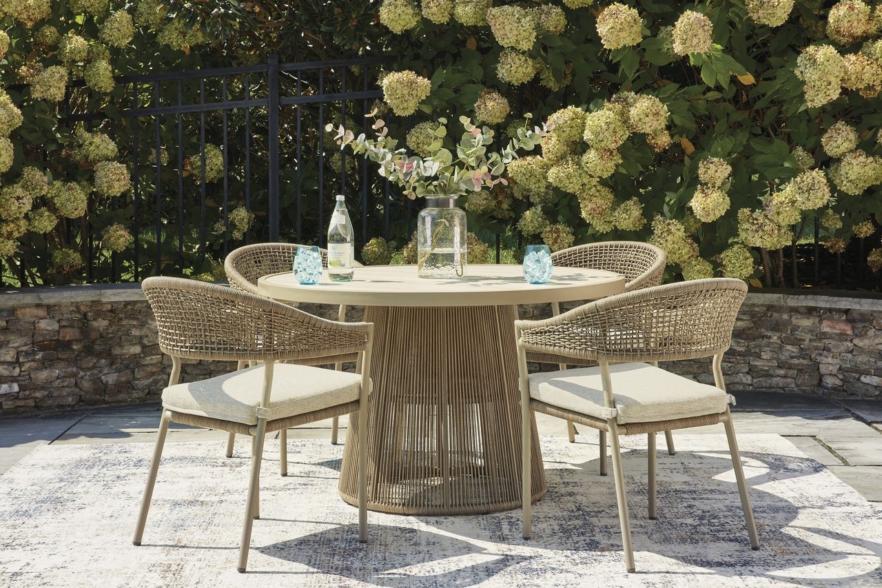 Ocean Park Outdoor Arm Chair with Cushion Set of 4 In Beige P373601A